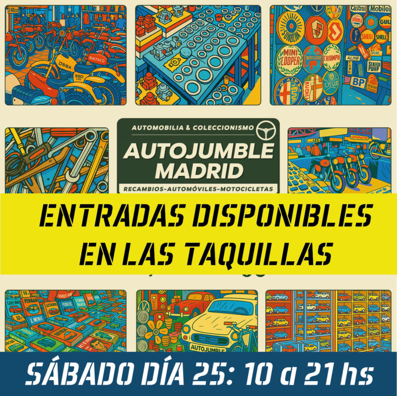 Sábado 25 AutoJumble Madrid. Acceso de 10h a 21h. Gestión e IVA incluidos.