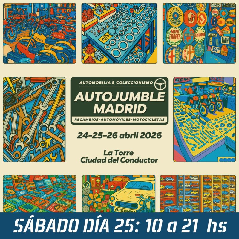 Sábado 25 AutoJumble Madrid. Acceso de 10h a 21h. Gestión e IVA incluidos.